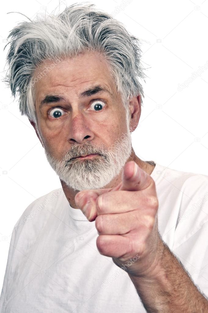Old Man Threatening And Pointing Finger At Camera