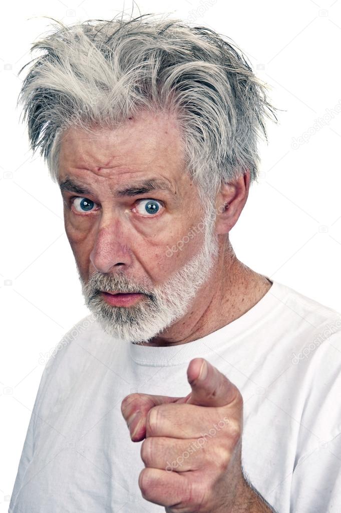 Old Man Pointing Finger At Camera