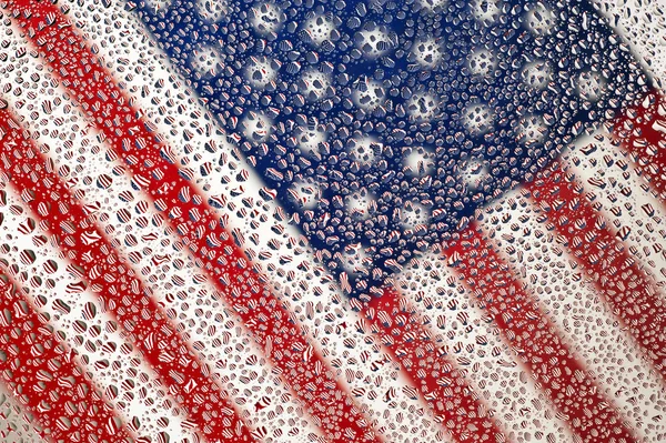 American Flag Through Wet Glass With Droplets — Stock Photo, Image