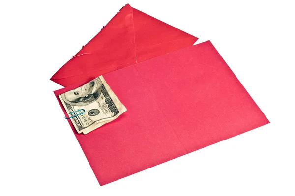 Crumpled Money Attached To Blank Red Greeting Card — Stock Photo, Image