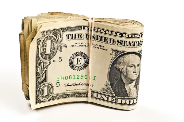Dobrado as notas de dólares sujos e desgastados — Fotografia de Stock