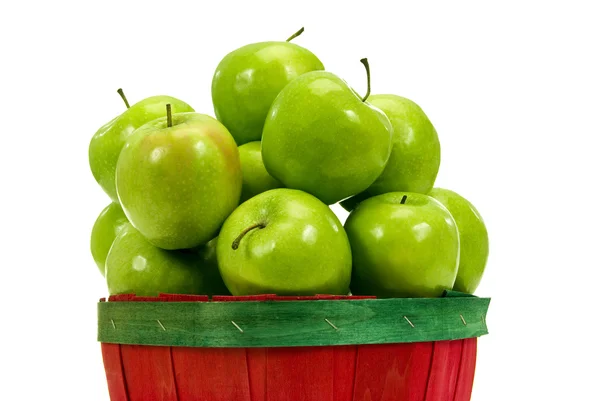 Mountain Of Green Apples In Little Basket — Stock Photo, Image