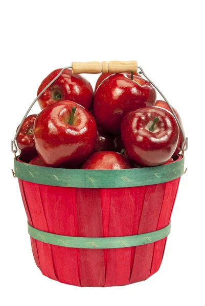 Little Red Basket Full Of Red Apples Isolated — Stock Photo, Image