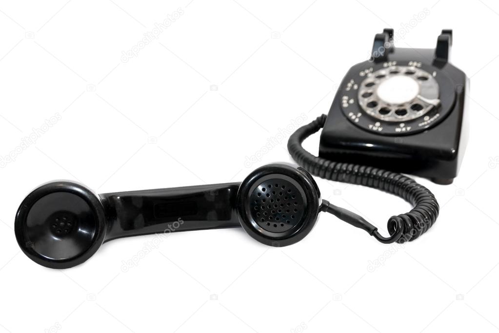 Black Rotary Dial Telephone With Receiver in Focus