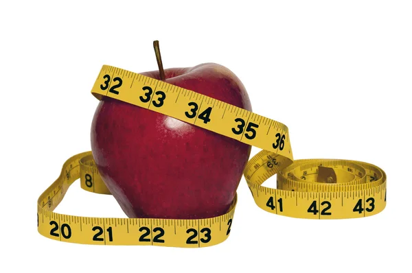 Apfel mit Maßband Diätkonzept — Stockfoto