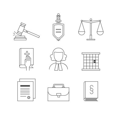Hukuk ve adalet Icon set bilgi grafik, Web siteleri için uygun bir
