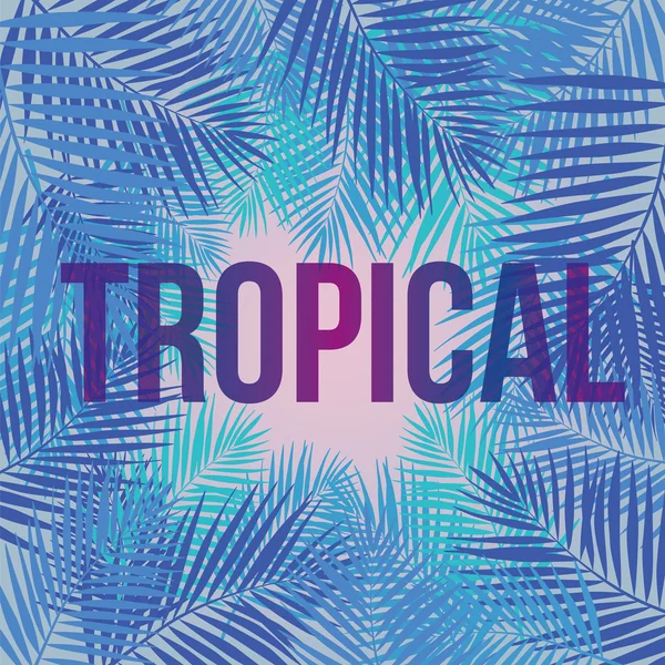 "Trópusi" szöveges háttérben a palm levelek. — Stock Vector
