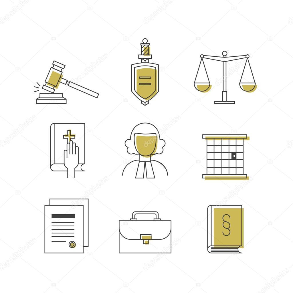 Law and justice icon set suitable for info graphics, websites and print media. Black and white flat line icons. Eps10