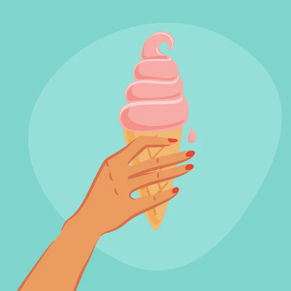 Une femme tient de la glace. Illustration vectorielle — Image vectorielle