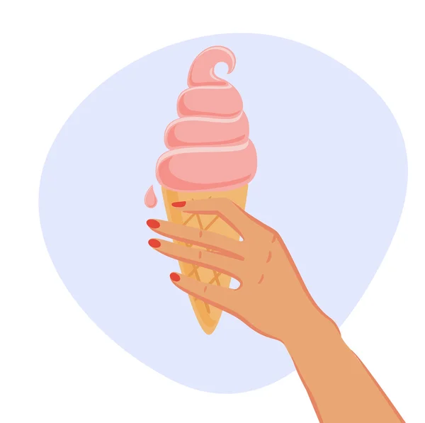 Woman hold ice cream. Vector illustration — Stock Vector