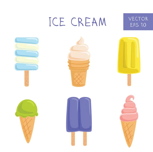 Set of ice-creams and popsicles. Vector Illustration — Stock Vector