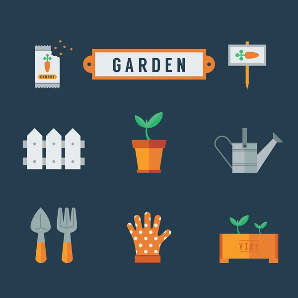 Jardín icono conjunto Estilo plano — Vector de stock