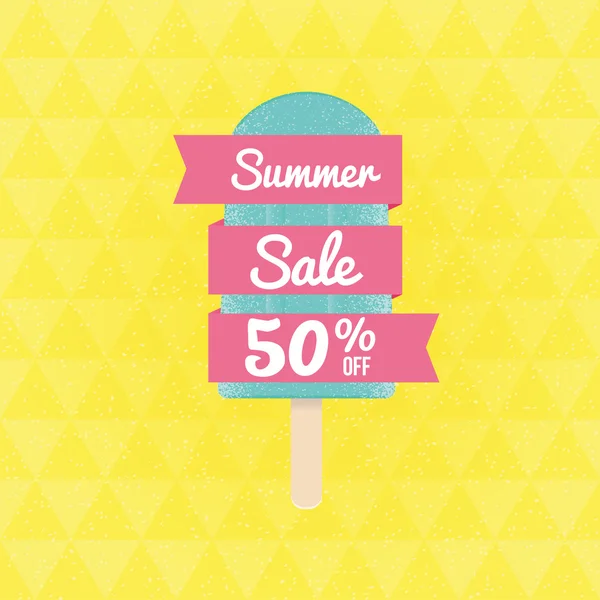 Vente d'été 50 pour cent de réduction. avec crème glacée et bannière . Vecteurs De Stock Libres De Droits