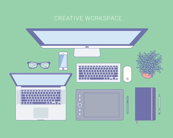 Vista superior del espacio de trabajo — Vector de stock