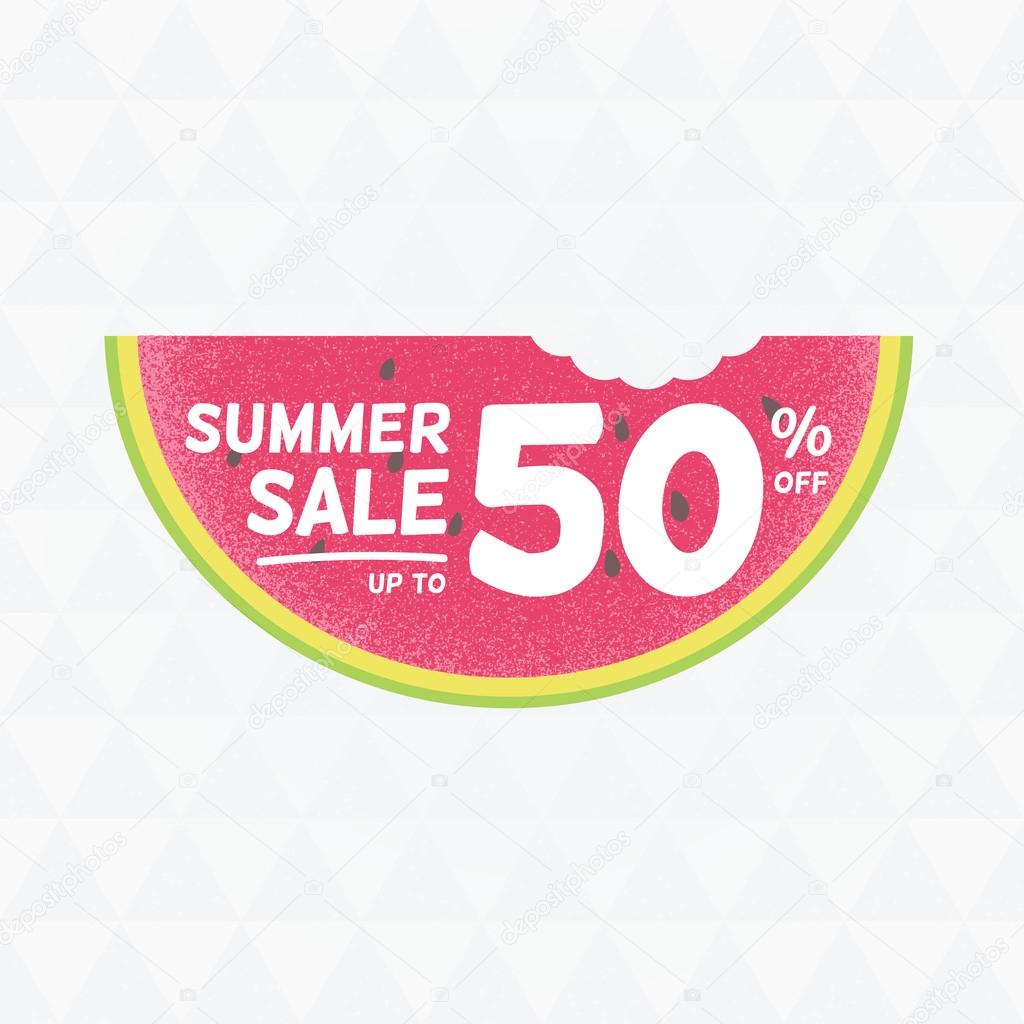 Summer Sale 50 persent off. Vector triangular background with watermelon