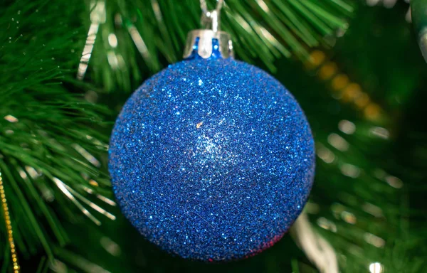 Bola Azul Brilhante Árvore Natal Para Feriado Ano Novo Para — Fotografia de Stock