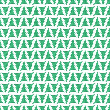 Kusursuz desenli yeni yıl ve beyaz arka planda yeşil ağaçlar, geometrik, açık çizgiler. 