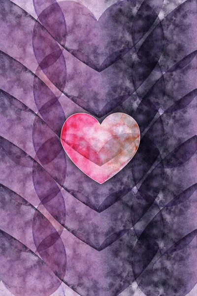Tło jest ciemny fioletowy przezroczyste serca, w środku jest jasne różowe serce. — Zdjęcie stockowe