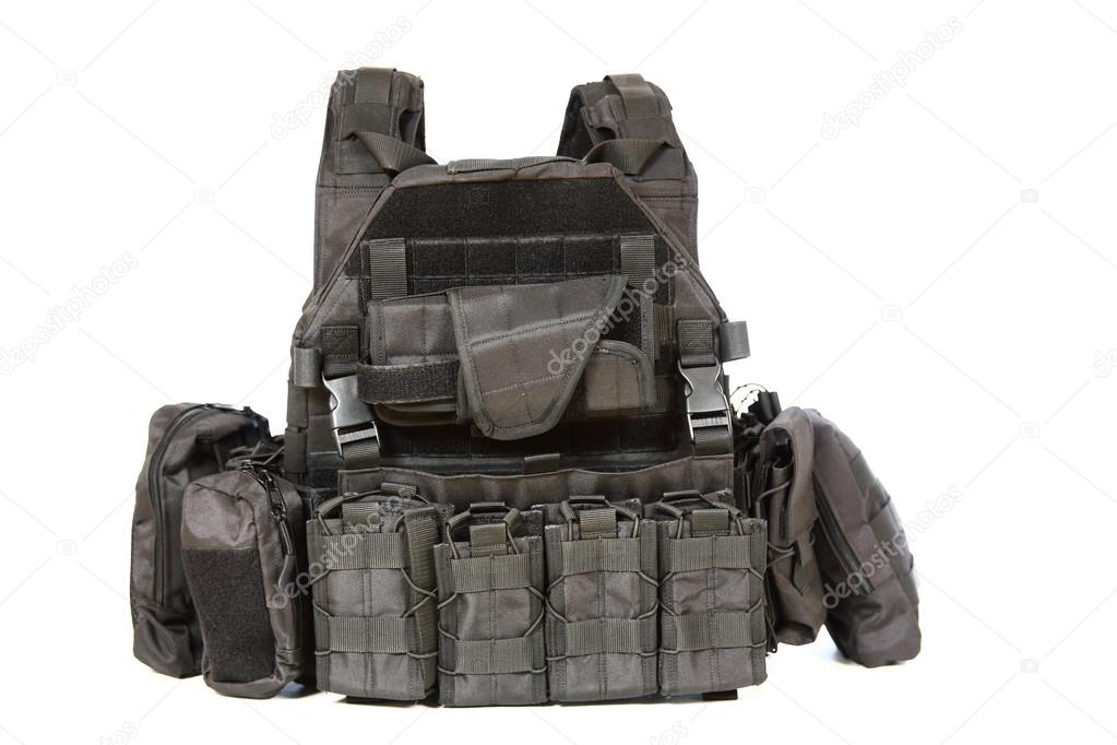 Tactical Vest for army with bulletproof and ammo Stock Photo by