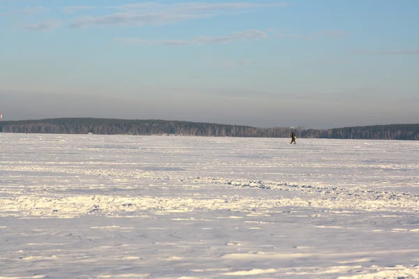 Fishermans on ice for fishing — Stock Photo, Image