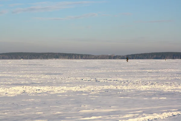 Fishermans on ice for fishing — Stock Photo, Image