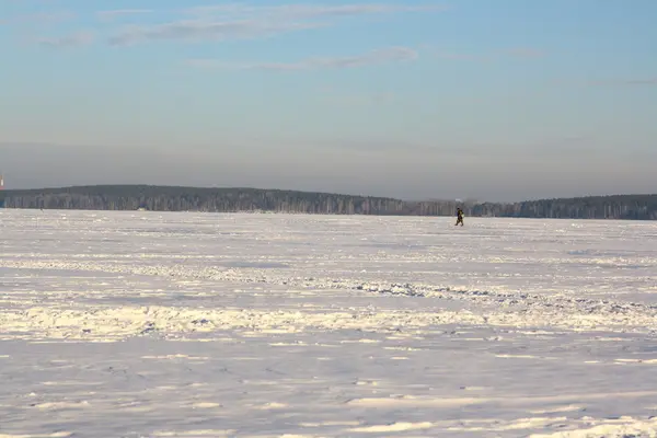 Fishermans on ice for fishing — Stock Photo, Image