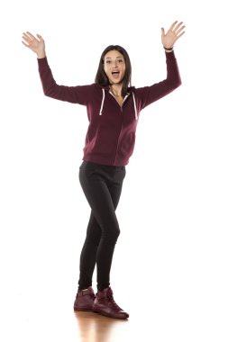 sporty woman waving hands clipart
