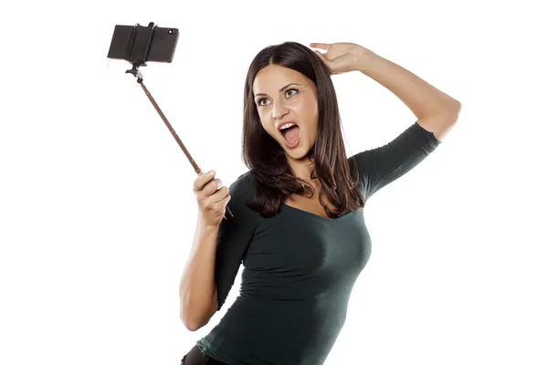 Selfie s monopod — Stock fotografie