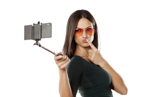 Selfie with monopod — Stock Photo, Image