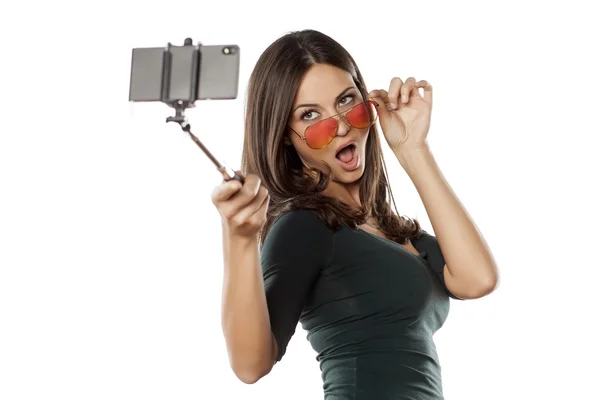 Selfie with monopod — Stock Photo, Image