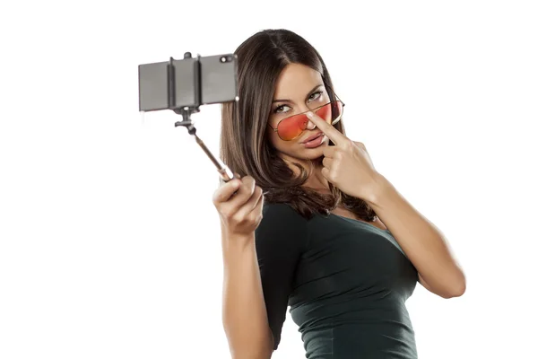 Selfie with monopod — Stock Photo, Image
