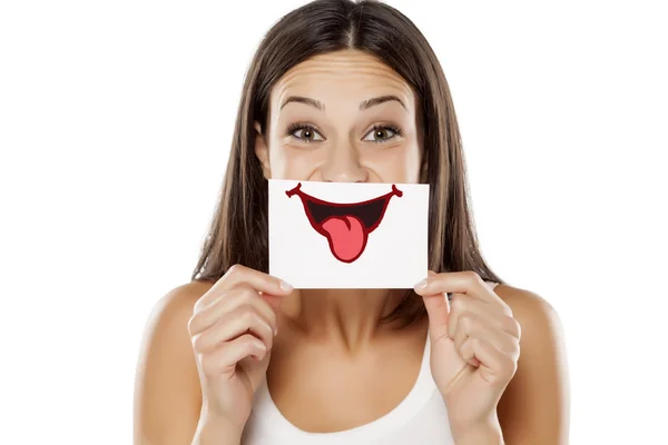 Woman with a drawn smile — Stock Photo, Image