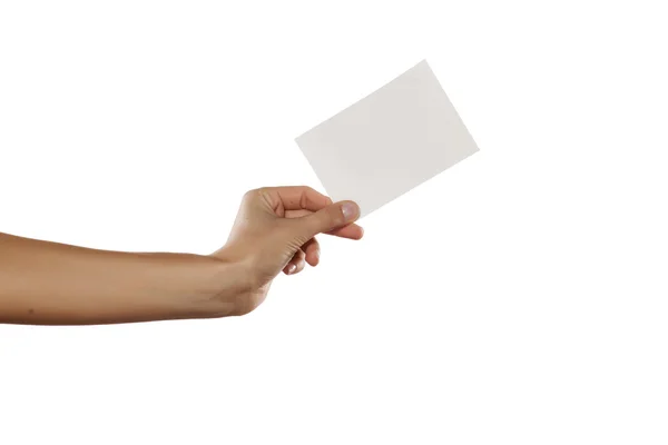 Hand met blanco vel papier — Stockfoto