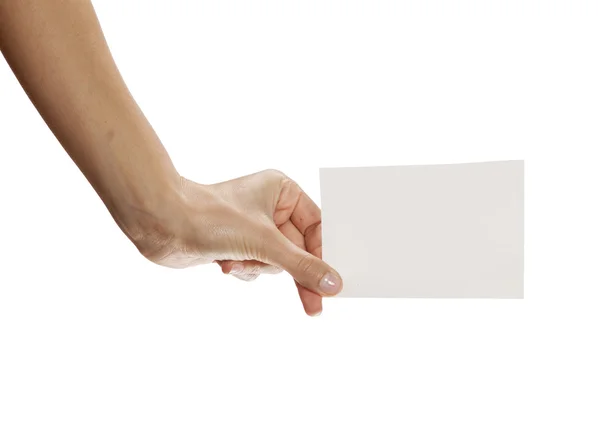 Χέρι που κρατά το κενό φύλλο χαρτιού — Φωτογραφία Αρχείου