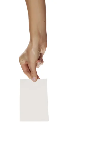 Hand met blanco vel papier — Stockfoto