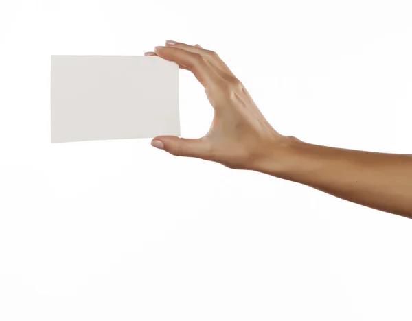 Hand hält leeres Blatt Papier — Stockfoto