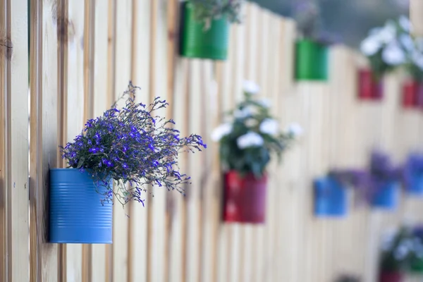 Pot de fleurs sur une clôture — Photo