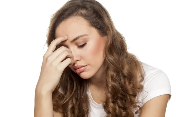 Girl with pain in the sinuses — Stock Photo, Image