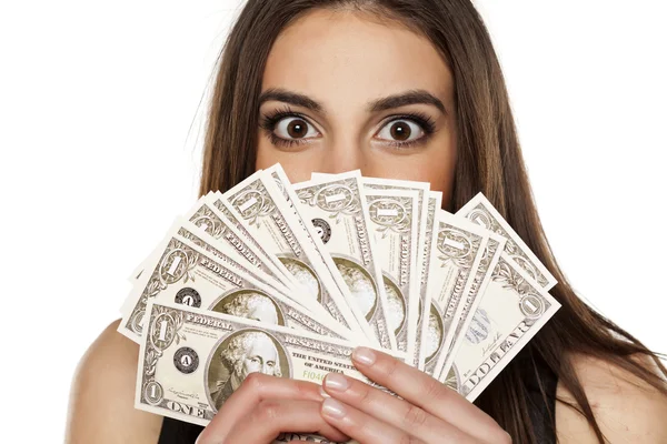Mulher e dinheiro — Fotografia de Stock
