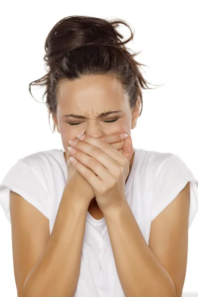 Donna con bocca dolorosa — Foto Stock