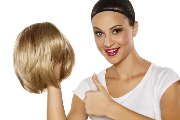 Thumb up for a wig — Stock Photo, Image