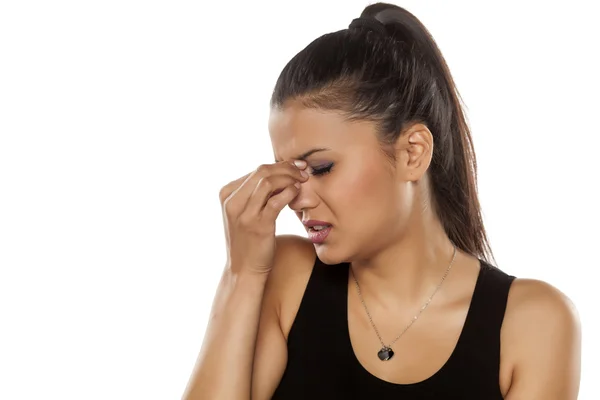 Woman with painful sinuses — Stock Photo, Image