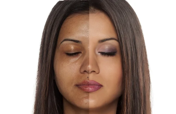 Przed i po makijaż — Zdjęcie stockowe