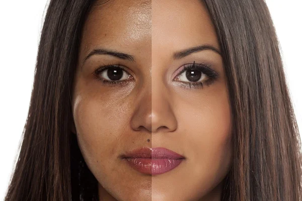 До и после макияжа — стоковое фото