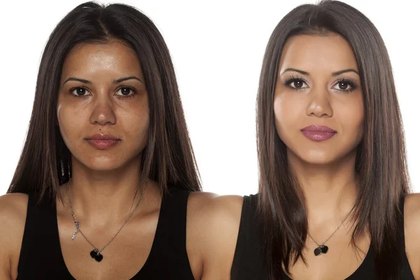 Antes y después del maquillaje — Foto de Stock