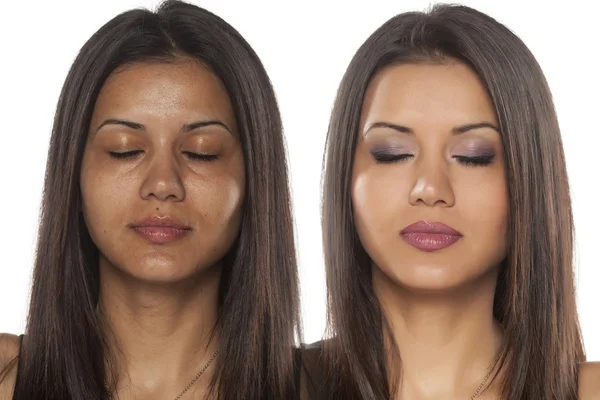 Před a po make-upu — Stock fotografie