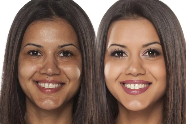 Antes y después del maquillaje — Foto de Stock