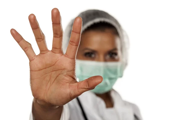 Doktor gösteren el dur işareti — Stok fotoğraf