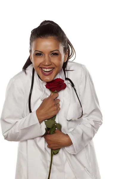 Lekarz z różą — Zdjęcie stockowe