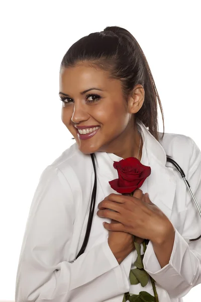Lekarz z różą — Zdjęcie stockowe